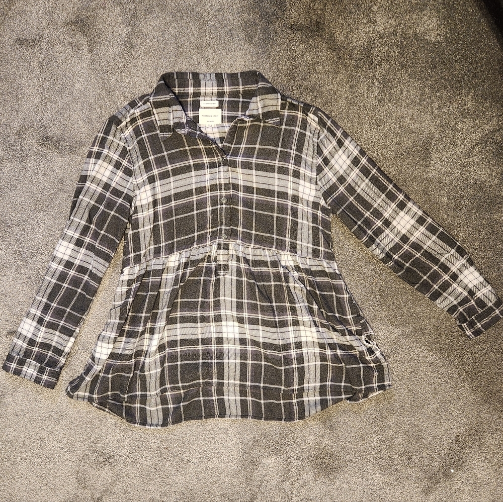 American Eagle Gray and White Plaid Jegging Fit Flannel